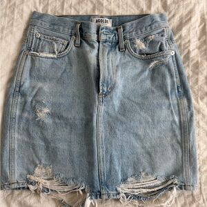 Agolde Distressed High-Waisted Denim Mini Skirt
